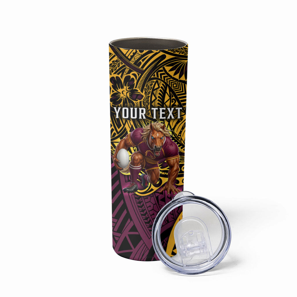 Personalised Brisbane Broncos Skinny Tumbler Polynesian Tribal Art Style With Hammerhead Mascot