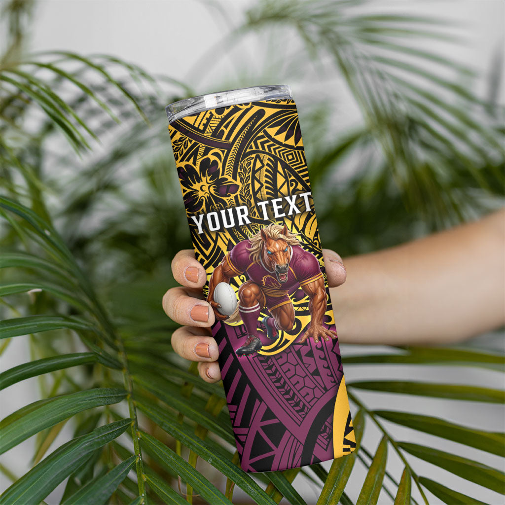 Personalised Brisbane Broncos Skinny Tumbler Polynesian Tribal Art Style With Hammerhead Mascot