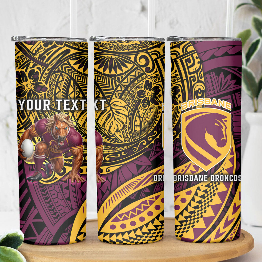 Personalised Brisbane Broncos Skinny Tumbler Polynesian Tribal Art Style With Hammerhead Mascot