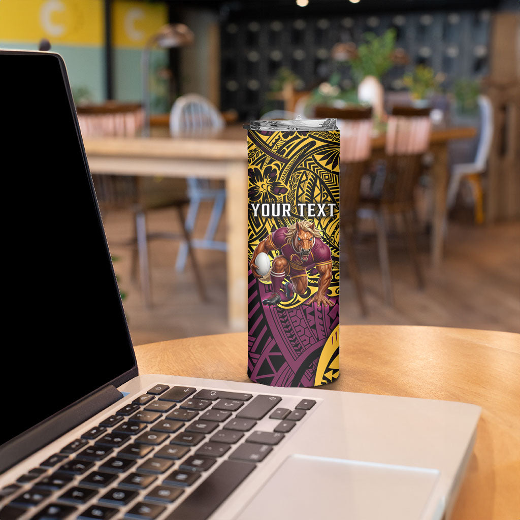 Personalised Brisbane Broncos Skinny Tumbler Polynesian Tribal Art Style With Hammerhead Mascot
