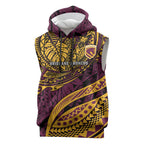 Personalised Brisbane Broncos Sleeveless Hoodie Polynesian Tribal Art Style With Hammerhead Mascot