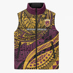 Personalised Brisbane Broncos Sleeveless Puffer Jacket Polynesian Tribal Art Style With Hammerhead Mascot