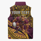 Personalised Brisbane Broncos Sleeveless Puffer Jacket Polynesian Tribal Art Style With Hammerhead Mascot