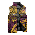 Personalised Brisbane Broncos Sleeveless Puffer Jacket Polynesian Tribal Art Style With Hammerhead Mascot