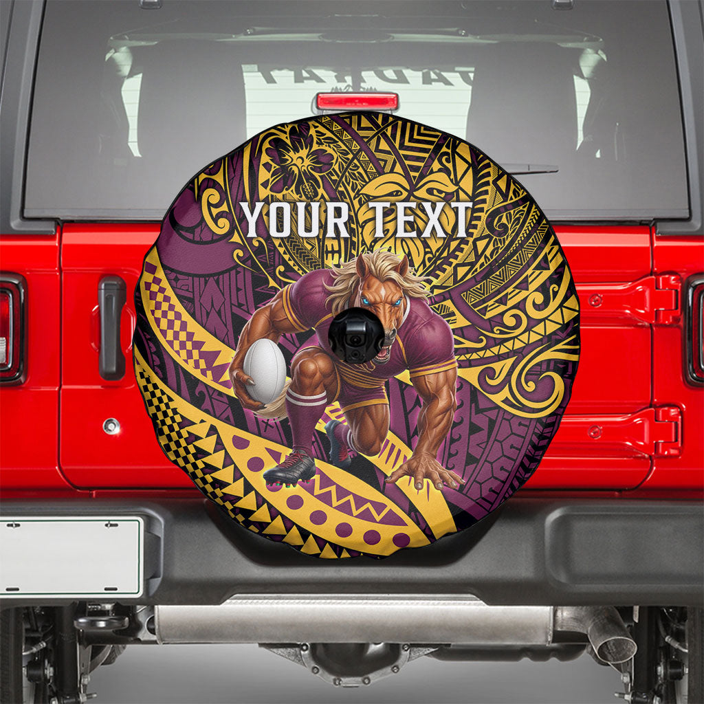 Personalised Brisbane Broncos Spare Tire Cover Polynesian Tribal Art Style With Hammerhead Mascot