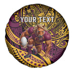 Personalised Brisbane Broncos Spare Tire Cover Polynesian Tribal Art Style With Hammerhead Mascot