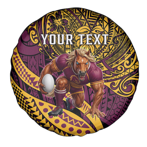 Personalised Brisbane Broncos Spare Tire Cover Polynesian Tribal Art Style With Hammerhead Mascot