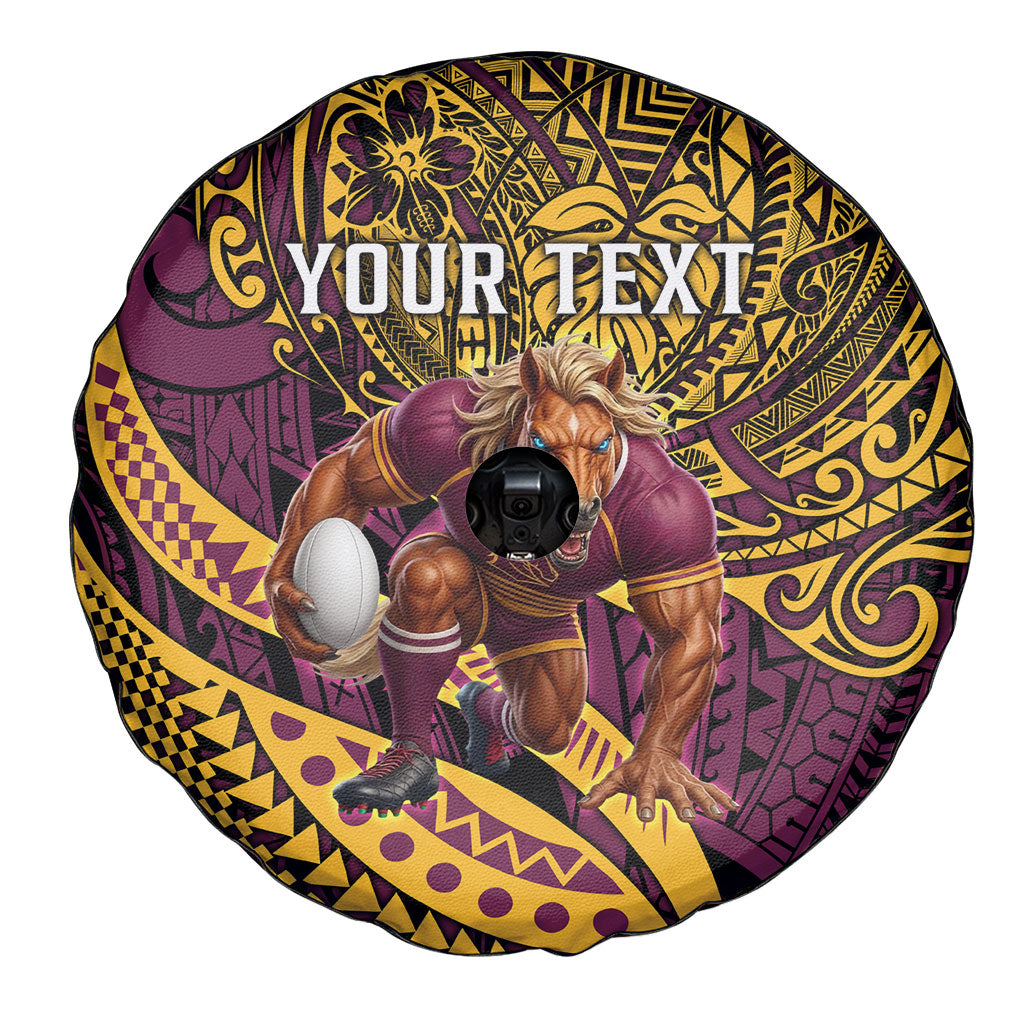 Personalised Brisbane Broncos Spare Tire Cover Polynesian Tribal Art Style With Hammerhead Mascot