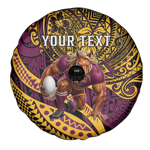 Personalised Brisbane Broncos Spare Tire Cover Polynesian Tribal Art Style With Hammerhead Mascot