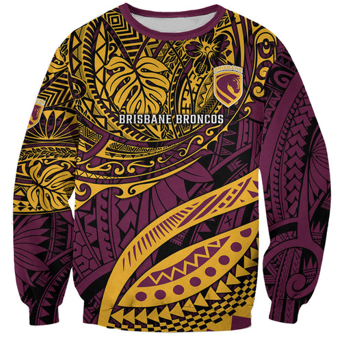 Personalised Brisbane Broncos Sweatshirt Polynesian Tribal Art Style With Hammerhead Mascot