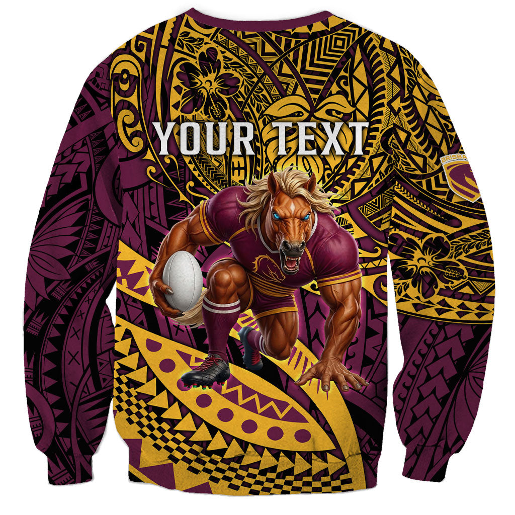 Personalised Brisbane Broncos Sweatshirt Polynesian Tribal Art Style With Hammerhead Mascot