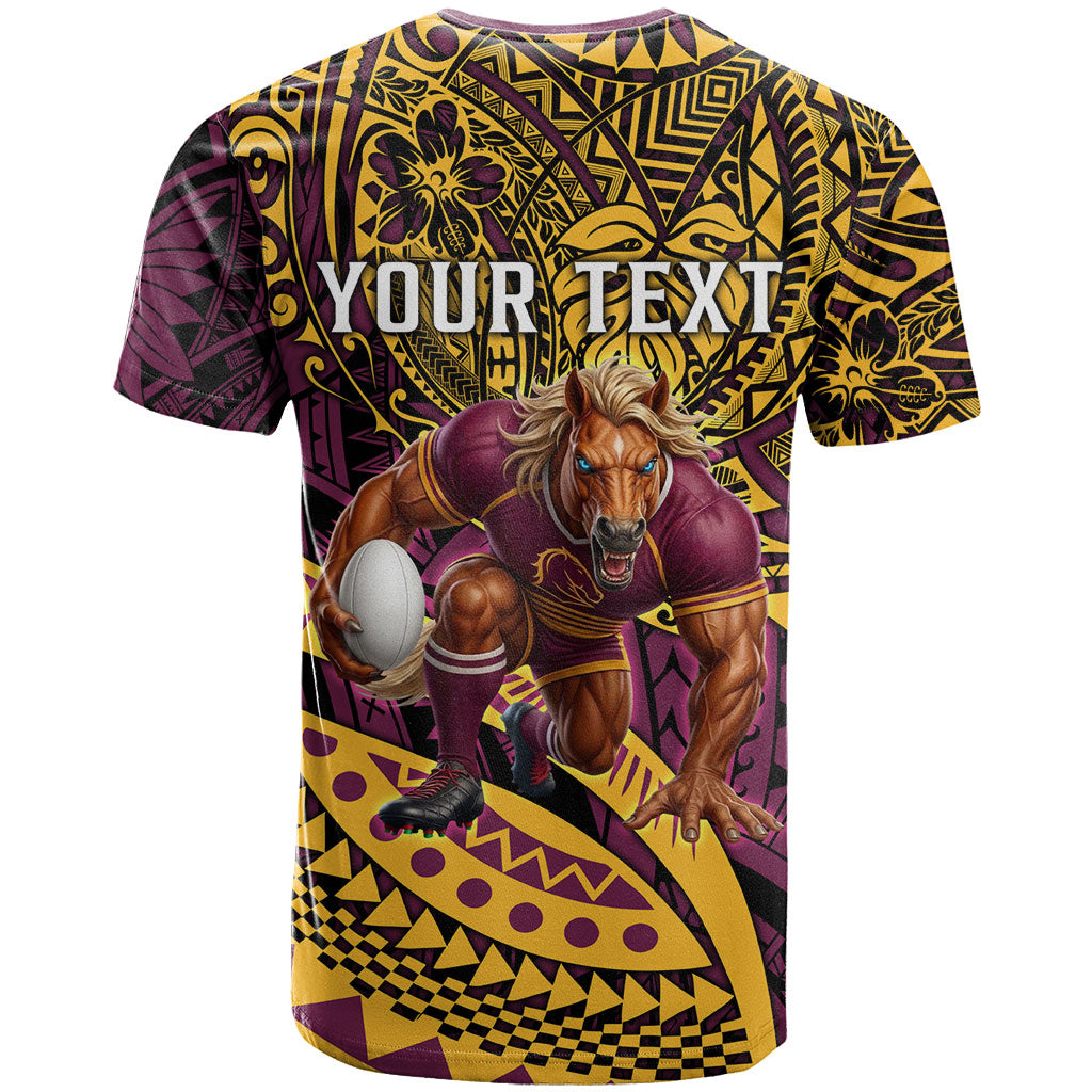 Personalised Brisbane Broncos T Shirt Polynesian Tribal Art Style With Hammerhead Mascot