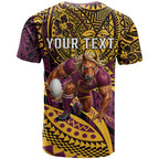 Personalised Brisbane Broncos T Shirt Polynesian Tribal Art Style With Hammerhead Mascot