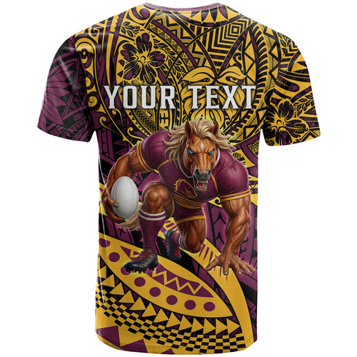 Personalised Brisbane Broncos T Shirt Polynesian Tribal Art Style With Hammerhead Mascot