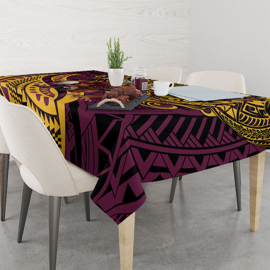 Personalised Brisbane Broncos Tablecloth Polynesian Tribal Art Style With Hammerhead Mascot