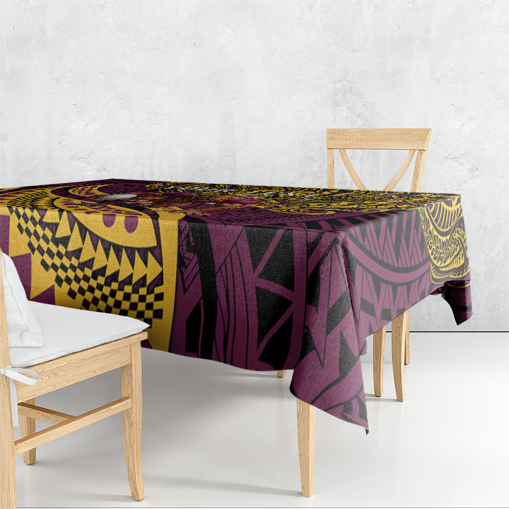 Personalised Brisbane Broncos Tablecloth Polynesian Tribal Art Style With Hammerhead Mascot