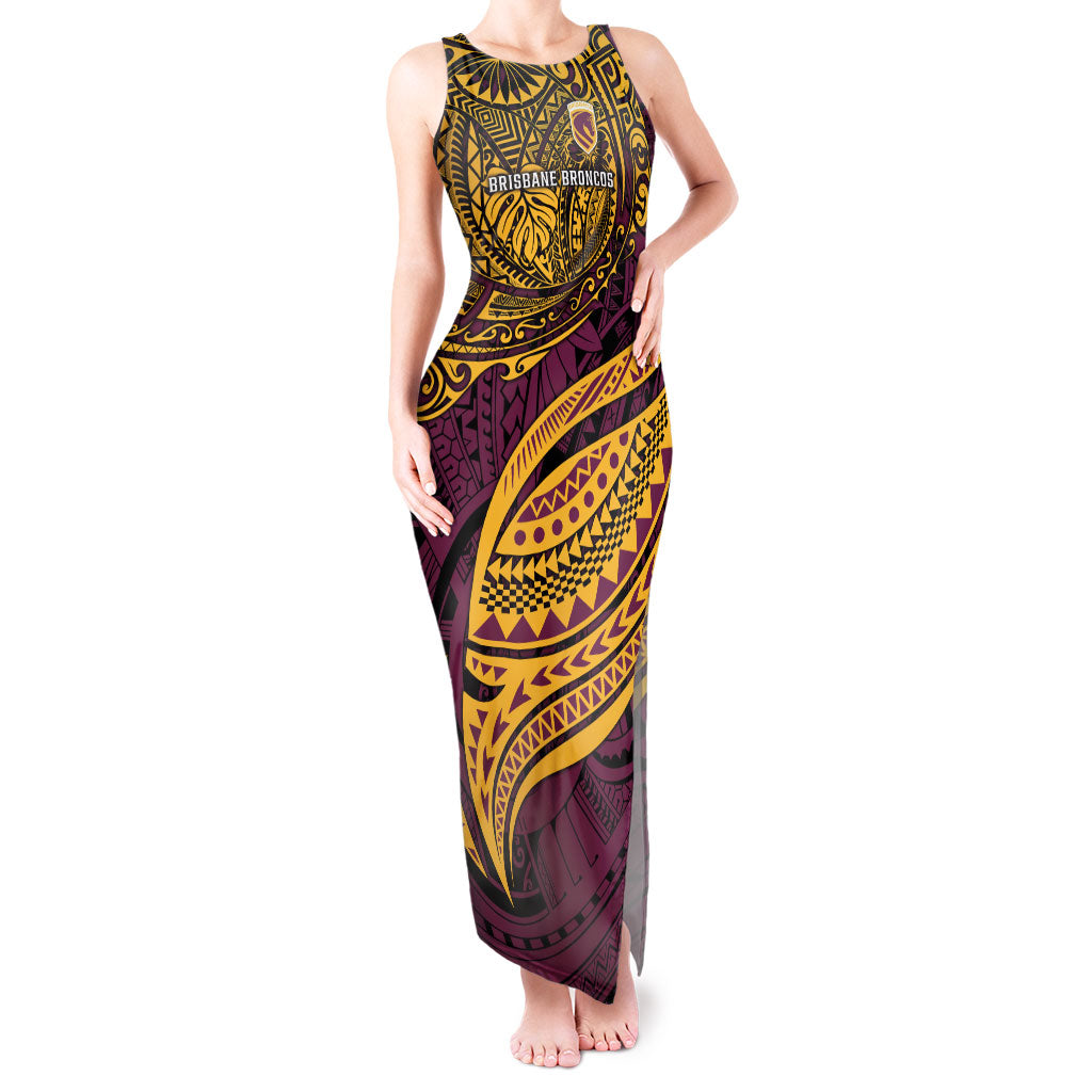 Personalised Brisbane Broncos Tank Maxi Dress Polynesian Tribal Art Style With Hammerhead Mascot