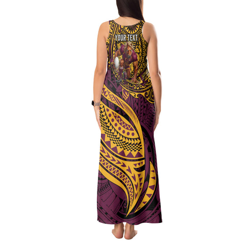 Personalised Brisbane Broncos Tank Maxi Dress Polynesian Tribal Art Style With Hammerhead Mascot