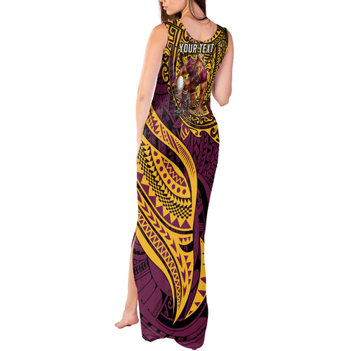 Personalised Brisbane Broncos Tank Maxi Dress Polynesian Tribal Art Style With Hammerhead Mascot