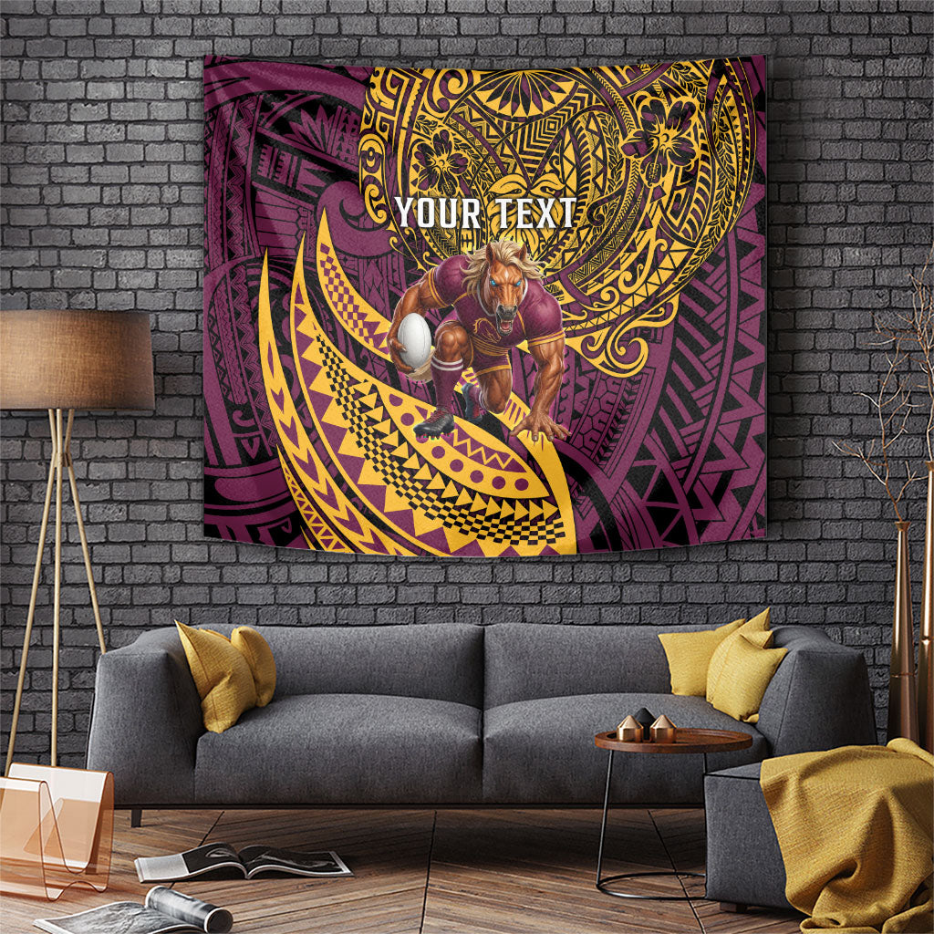 Personalised Brisbane Broncos Tapestry Polynesian Tribal Art Style With Hammerhead Mascot