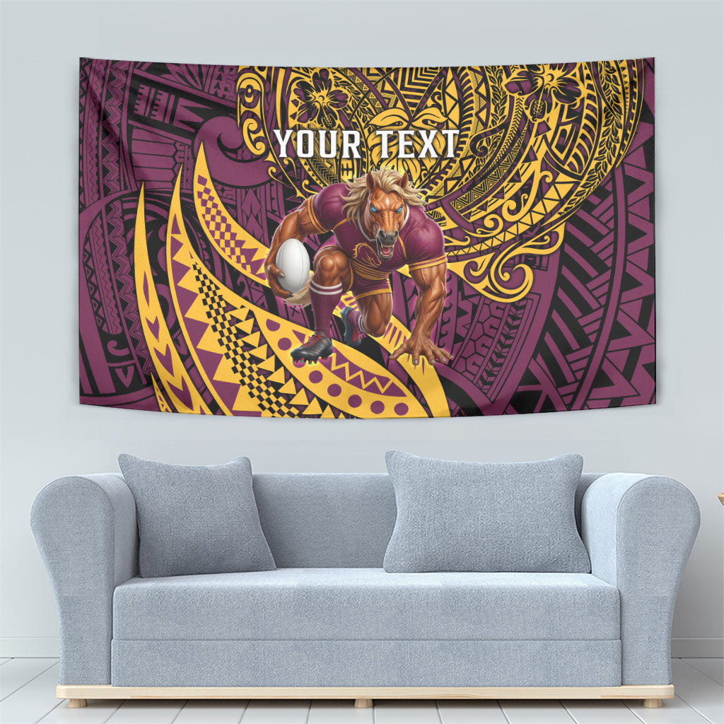 Personalised Brisbane Broncos Tapestry Polynesian Tribal Art Style With Hammerhead Mascot