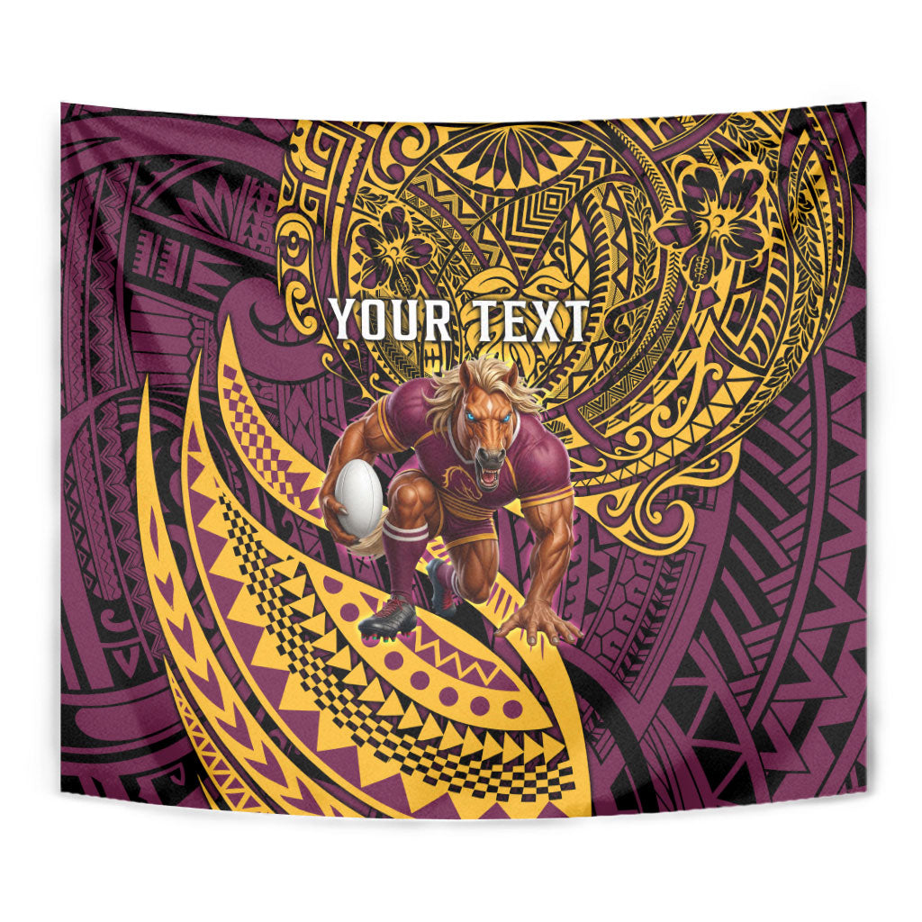 Personalised Brisbane Broncos Tapestry Polynesian Tribal Art Style With Hammerhead Mascot