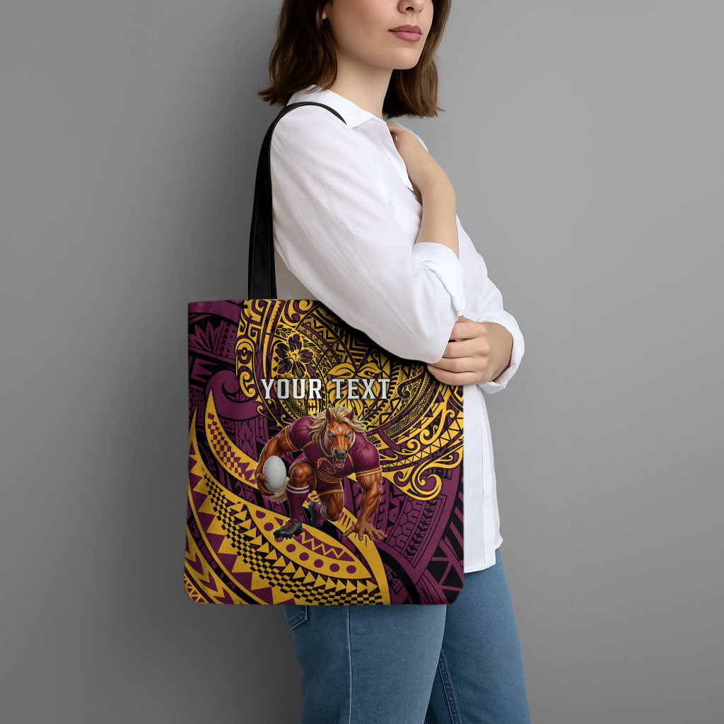 Personalised Brisbane Broncos Tote Bag Polynesian Tribal Art Style With Hammerhead Mascot