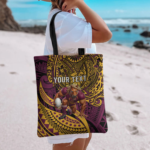 Personalised Brisbane Broncos Tote Bag Polynesian Tribal Art Style With Hammerhead Mascot