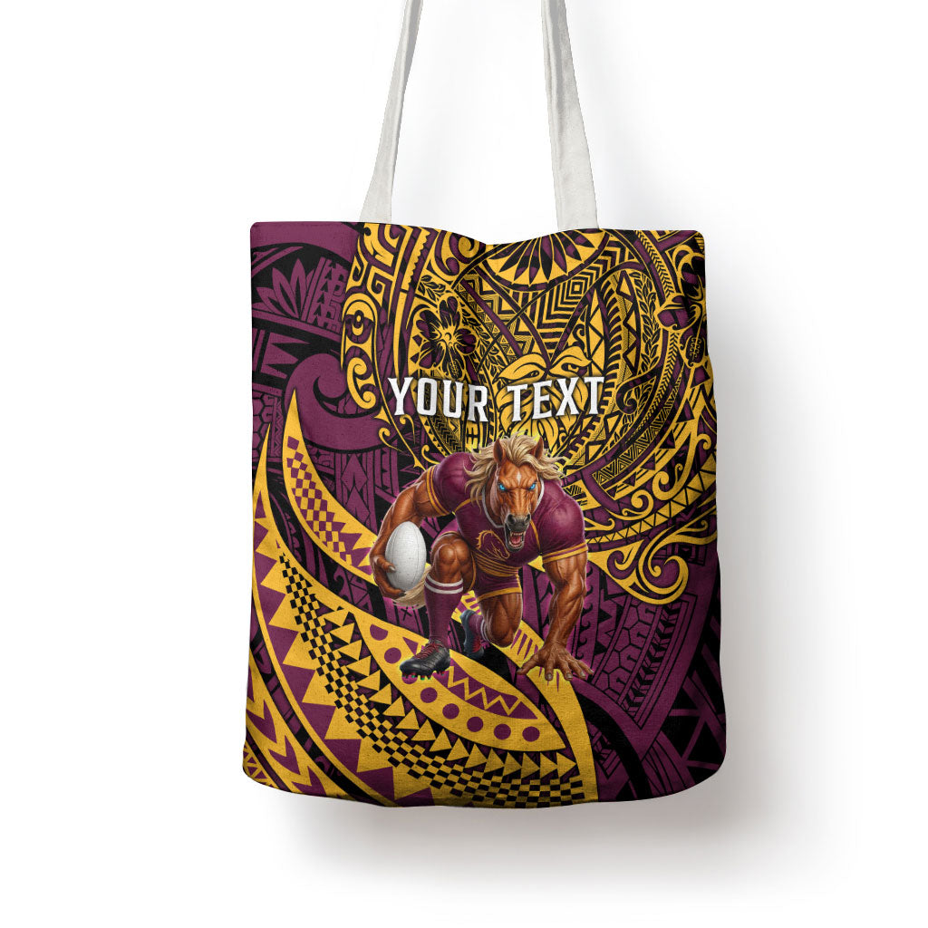 Personalised Brisbane Broncos Tote Bag Polynesian Tribal Art Style With Hammerhead Mascot