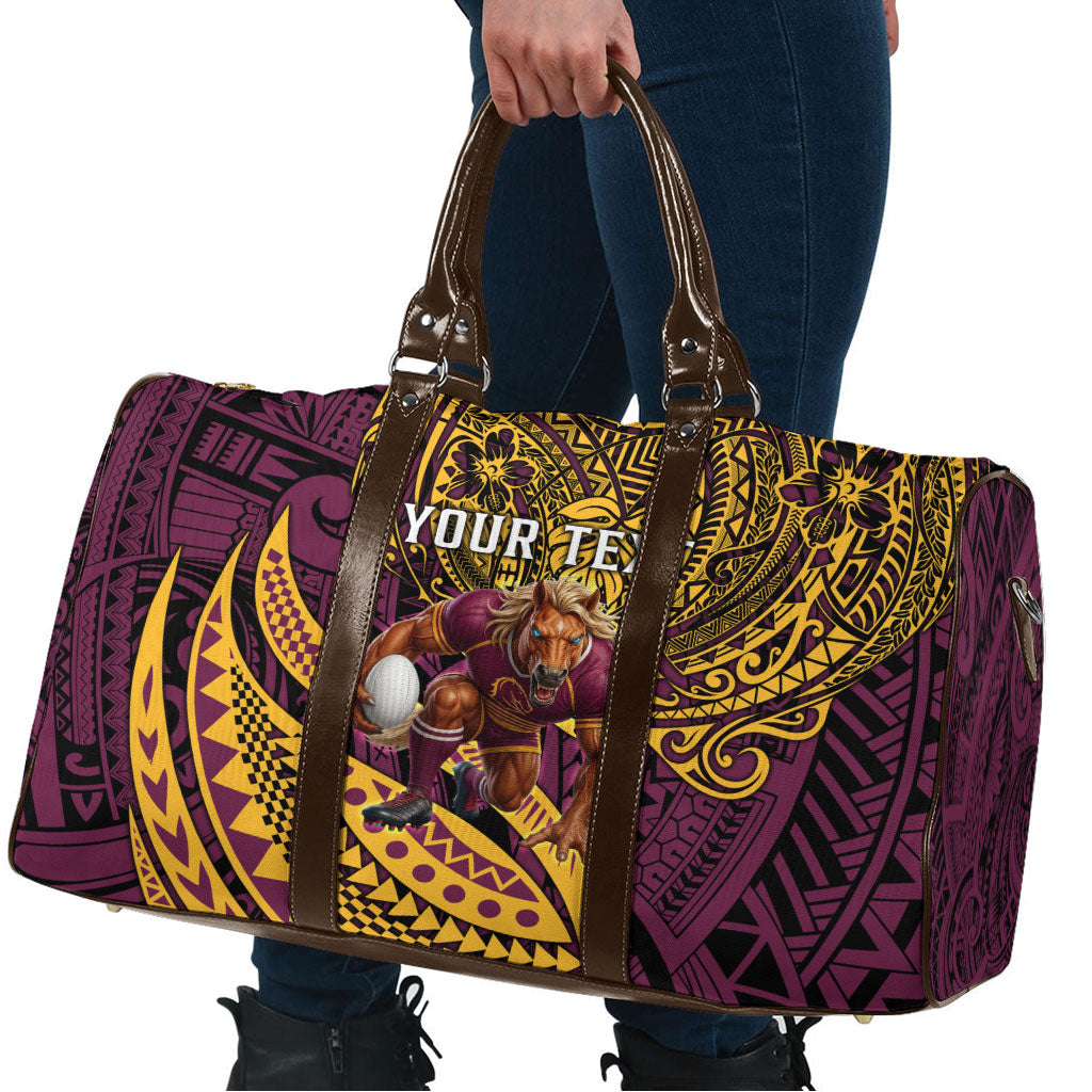 Personalised Brisbane Broncos Travel Bag Polynesian Tribal Art Style With Hammerhead Mascot