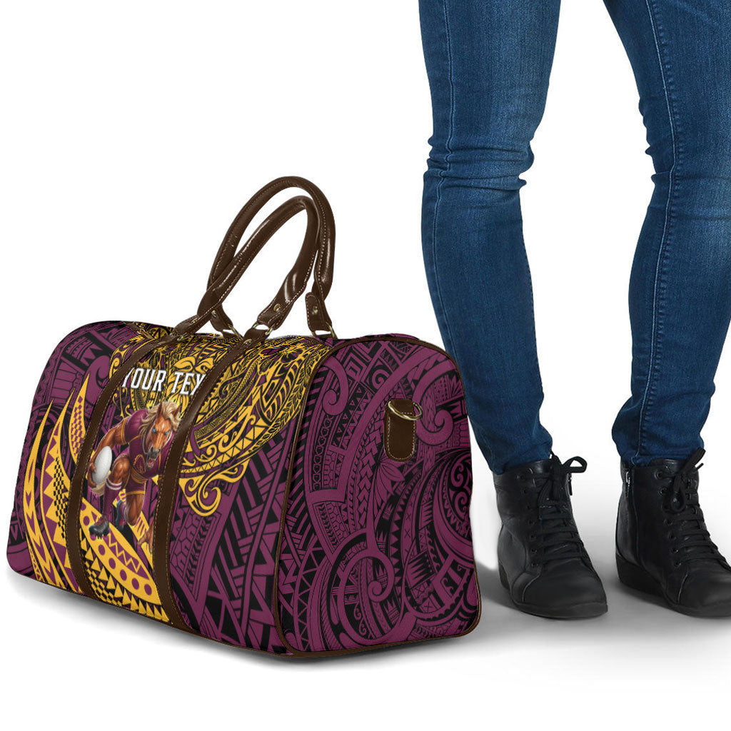 Personalised Brisbane Broncos Travel Bag Polynesian Tribal Art Style With Hammerhead Mascot