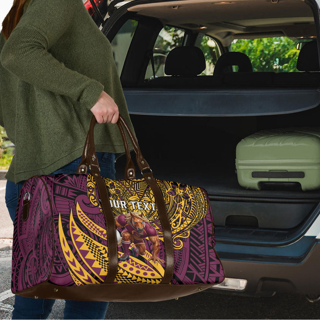 Personalised Brisbane Broncos Travel Bag Polynesian Tribal Art Style With Hammerhead Mascot