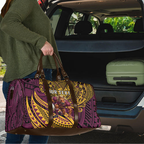 Personalised Brisbane Broncos Travel Bag Polynesian Tribal Art Style With Hammerhead Mascot