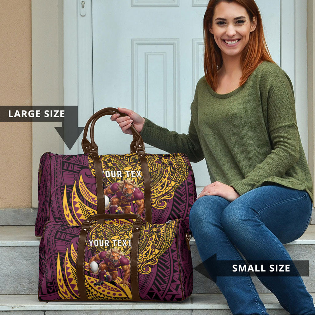 Personalised Brisbane Broncos Travel Bag Polynesian Tribal Art Style With Hammerhead Mascot