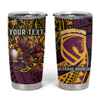Personalised Brisbane Broncos Tumbler Cup Polynesian Tribal Art Style With Hammerhead Mascot
