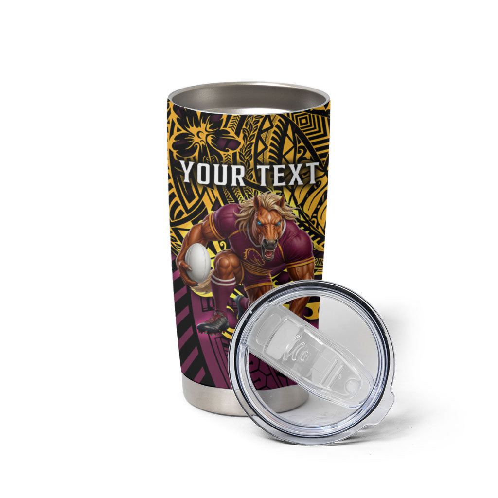 Personalised Brisbane Broncos Tumbler Cup Polynesian Tribal Art Style With Hammerhead Mascot
