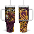 Personalised Brisbane Broncos Tumbler With Handle Polynesian Tribal Art Style With Hammerhead Mascot