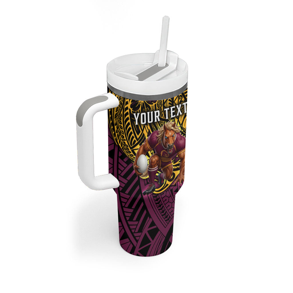Personalised Brisbane Broncos Tumbler With Handle Polynesian Tribal Art Style With Hammerhead Mascot