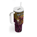Personalised Brisbane Broncos Tumbler With Handle Polynesian Tribal Art Style With Hammerhead Mascot