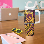 Personalised Brisbane Broncos Tumbler With Handle Polynesian Tribal Art Style With Hammerhead Mascot