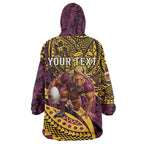 Personalised Brisbane Broncos Wearable Blanket Hoodie Polynesian Tribal Art Style With Hammerhead Mascot