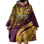 Personalised Brisbane Broncos Wearable Blanket Hoodie Polynesian Tribal Art Style With Hammerhead Mascot