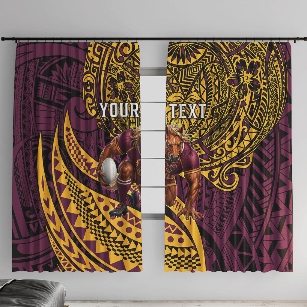 Personalised Brisbane Broncos Window Curtain Polynesian Tribal Art Style With Hammerhead Mascot