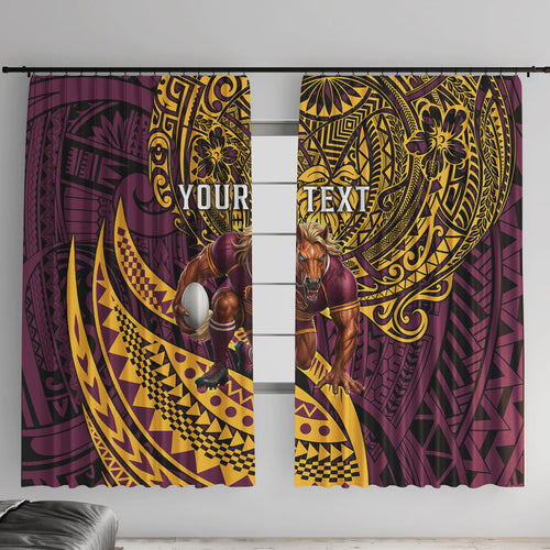 Personalised Brisbane Broncos Window Curtain Polynesian Tribal Art Style With Hammerhead Mascot