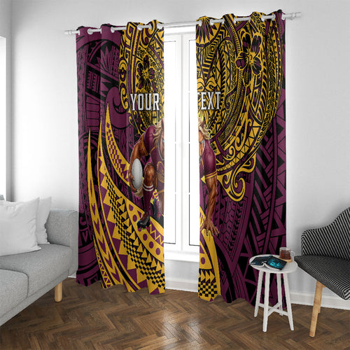 Personalised Brisbane Broncos Window Curtain Polynesian Tribal Art Style With Hammerhead Mascot