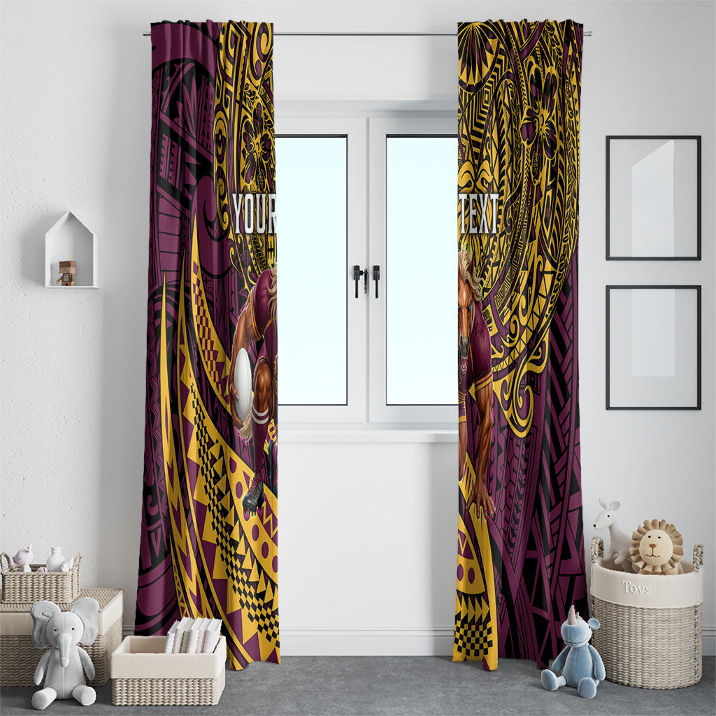 Personalised Brisbane Broncos Window Curtain Polynesian Tribal Art Style With Hammerhead Mascot