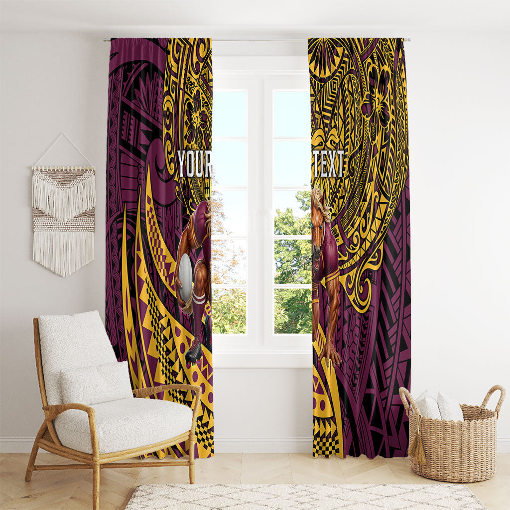 Personalised Brisbane Broncos Window Curtain Polynesian Tribal Art Style With Hammerhead Mascot