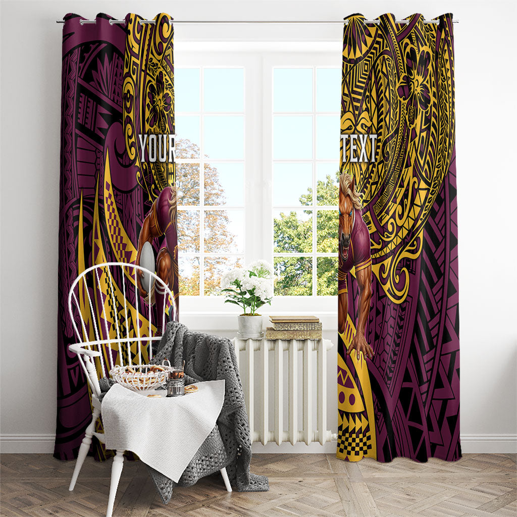 Personalised Brisbane Broncos Window Curtain Polynesian Tribal Art Style With Hammerhead Mascot