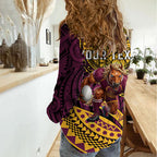 Personalised Brisbane Broncos Women Casual Shirt Polynesian Tribal Art Style With Hammerhead Mascot