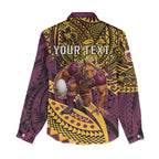 Personalised Brisbane Broncos Women Casual Shirt Polynesian Tribal Art Style With Hammerhead Mascot